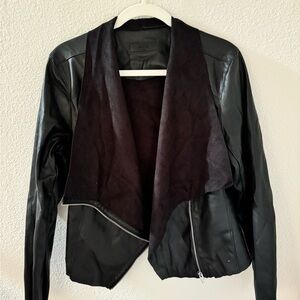 Draped pleather moto jacket
